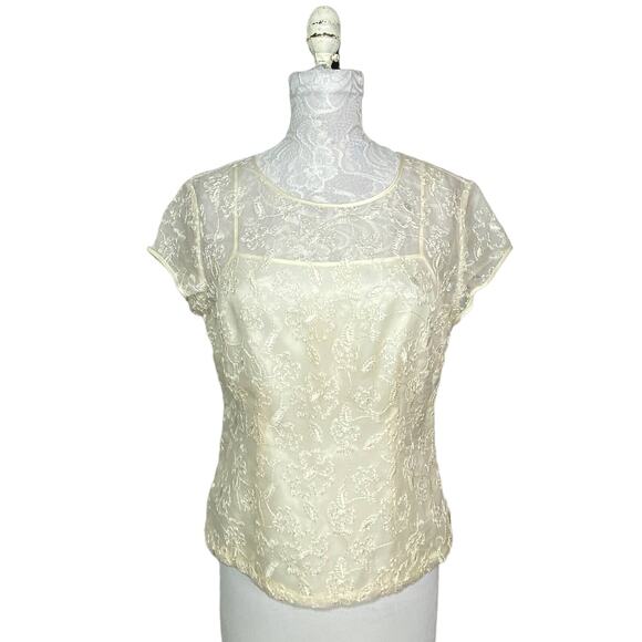 Talbots Silk Embroidered Sheer Top with Cami Cream Women's 6 NWT - Picture 1 of 10